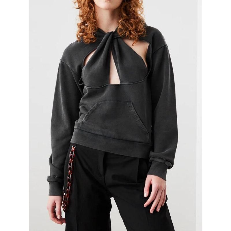 hollow out hooded sweatshirt, view 2 - MRSLM