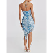 blue floral ruffle dress, view 10 - MRSLM