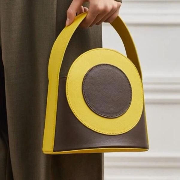 color block vegan leather bucket bag, view 5 - MRSLM