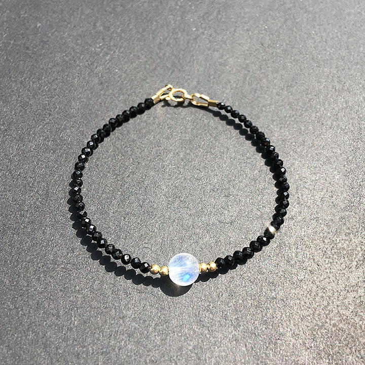natural black spinel moonstone bracelet, view 3 - MRSLM