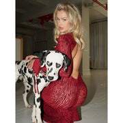 red striped backless maxi dress, view 3 - MRSLM