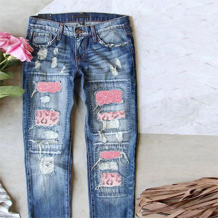 Ripped Jeans For Women AliExpress Amazon Hot Selling Printed Patch Casual Versatile Trousers