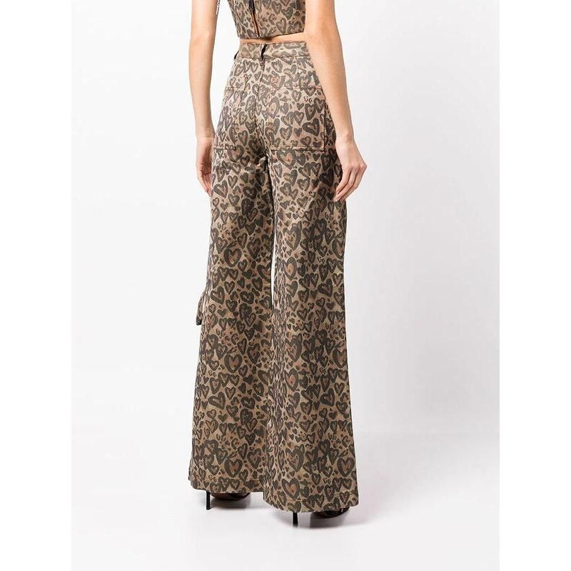 high waist patchwork leopard denim trousers, view 3 - MRSLM