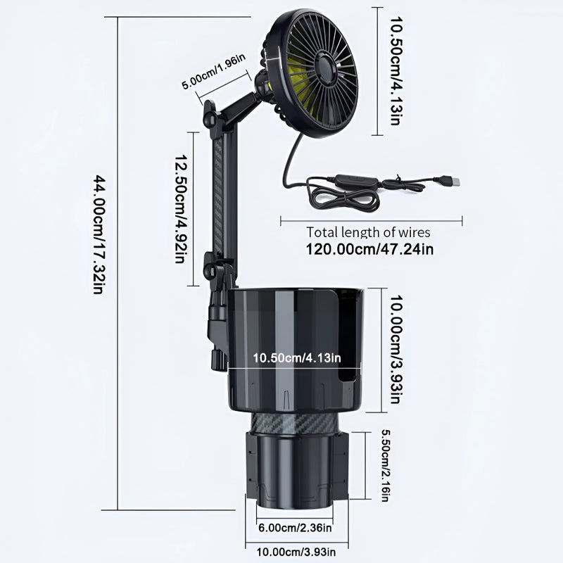 2-in-1 car cup holder fan with usb, view 2 - MRSLM