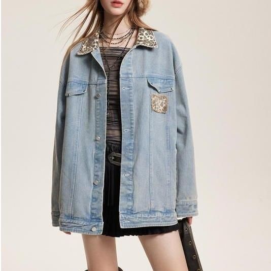 leopard patchwork denim jacket - MRSLM