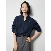 long sleeve linen blouse with embroidery, view 3 - MRSLM