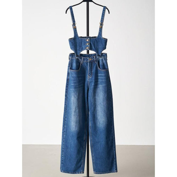 Chic Denim Two-Piece Set: Sleeveless Top & Wide-Leg Pants