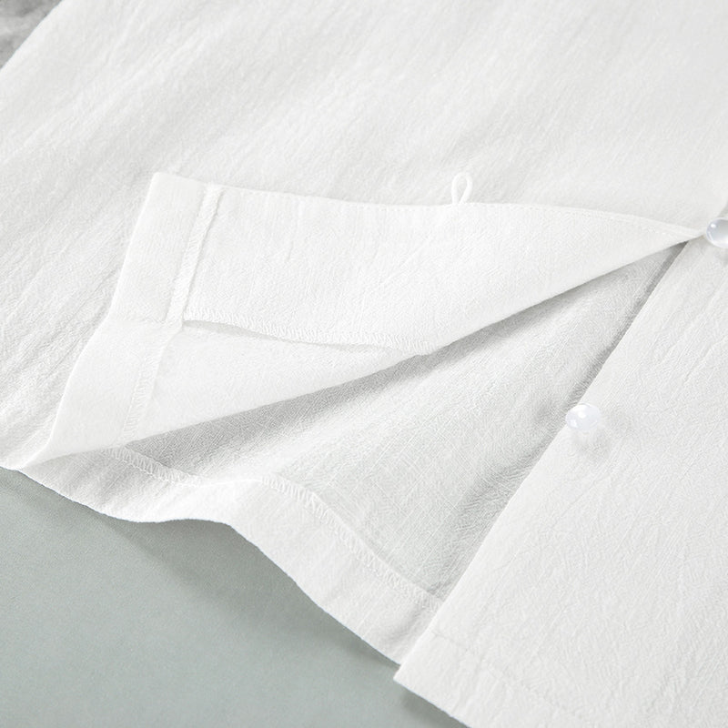 white cotton lantern sleeve top and shorts set, view 9 - MRSLM