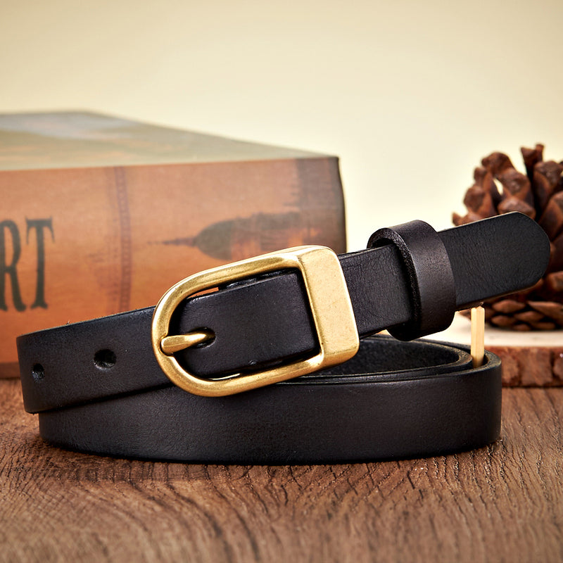women's 1.8CM thin leather belt copper buckle, view 7 - MRSLM