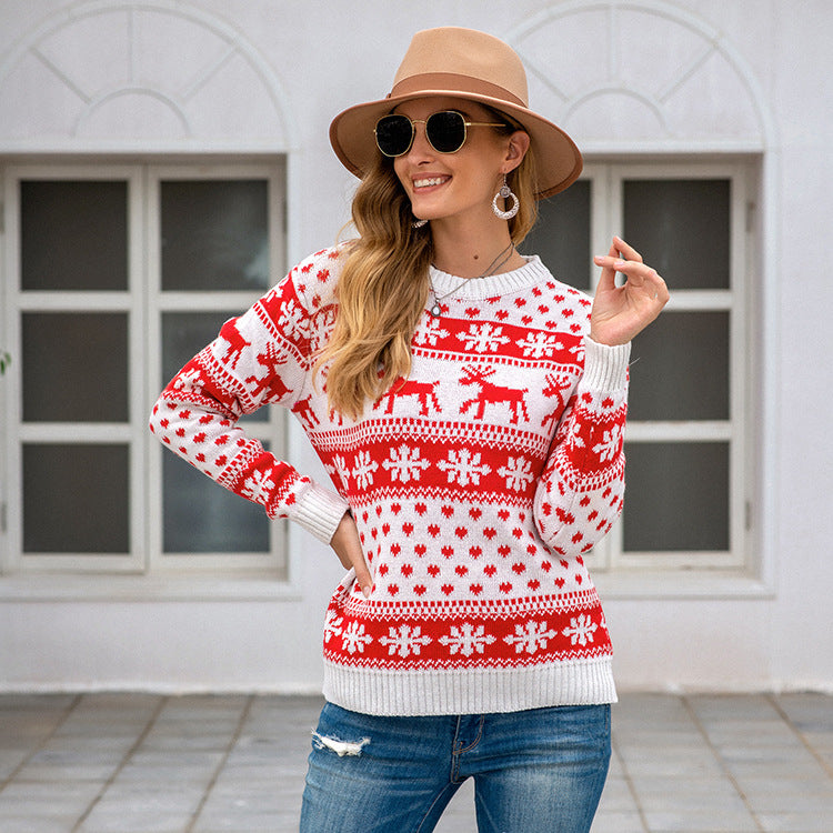 Women's Christmas reindeer snowflake knit sweater, view 4 - MRSLM