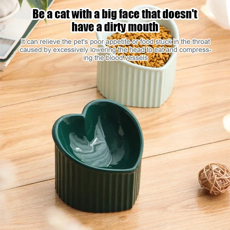 ceramic heart-shaped cat bowl, view 4 - MRSLM