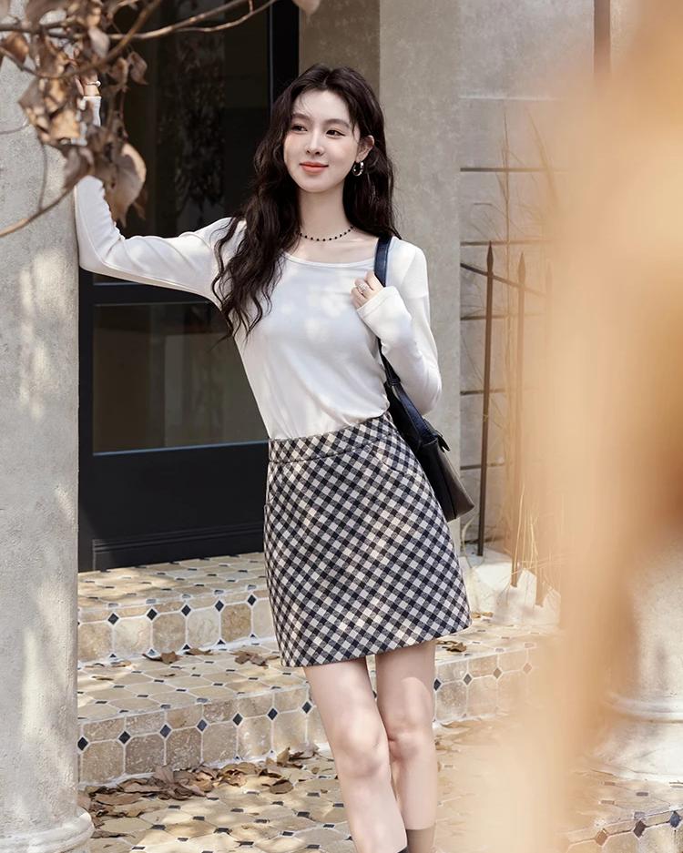 retro plaid high waist A-line mini skirt, view 3 - MRSLM