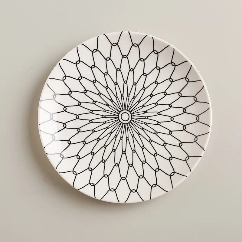 geometric pattern ceramic dinner plate set, view 3 - MRSLM