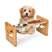 bamboo elevated dog bowls with adjustable stand - MRSLM