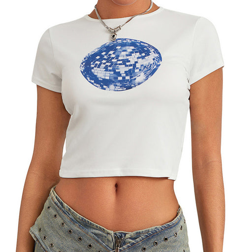 floral disco ball print T-shirt, view 2 - MRSLM