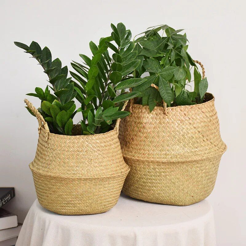 Wicker seagrass planter and storage basket, view 8 - MRSLM