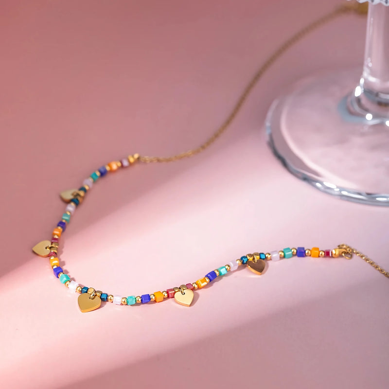 18k gold plated heart sequin necklace, view 6 - MRSLM