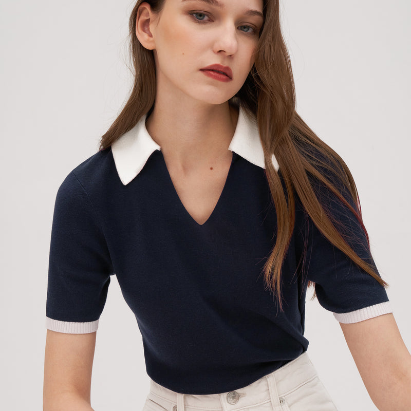 women's silk knit polo, view 4 - MRSLM