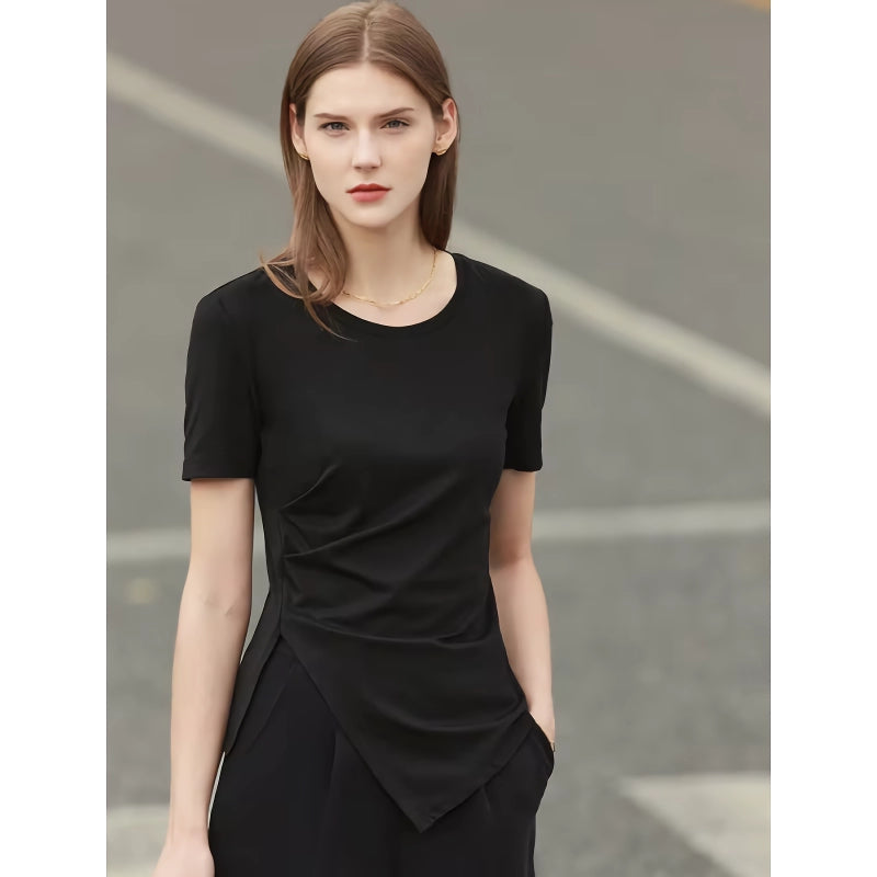 minimalist asymmetric o-neck short sleeve tee, view 8 - MRSLM