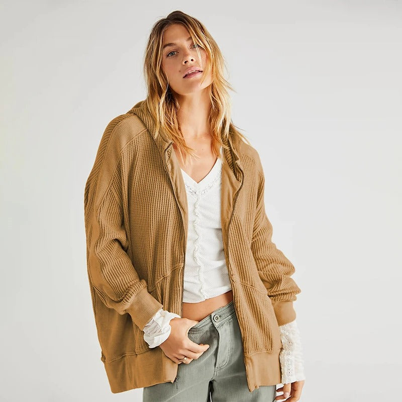 oversized waffle knit zipper hoodie - MRSLM