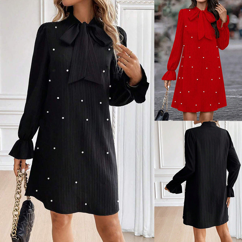lace-up bead loose dress - MRSLM