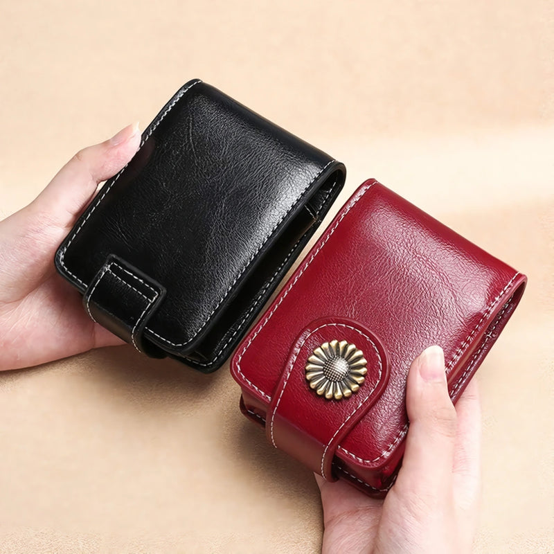 mini portable leather makeup bag with mirror, view 6 - MRSLM