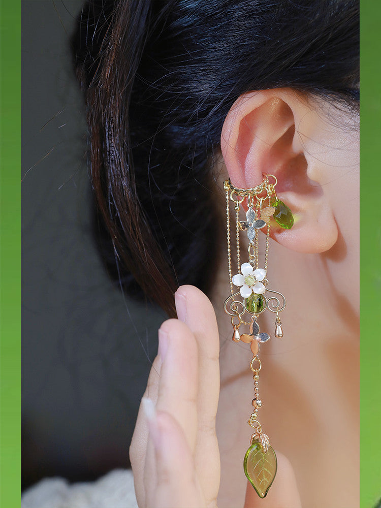 Ear Cuff Green Pearl Tassel