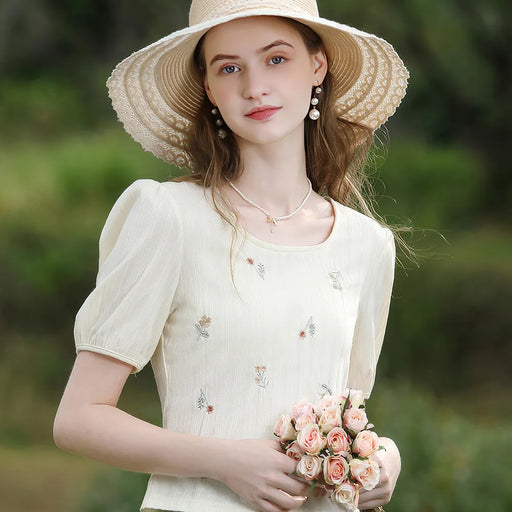 square neck embroidery puff t-shirt - MRSLM