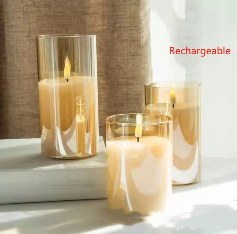 Flameless LED candles in glass, set of 3, view 9 - MRSLM