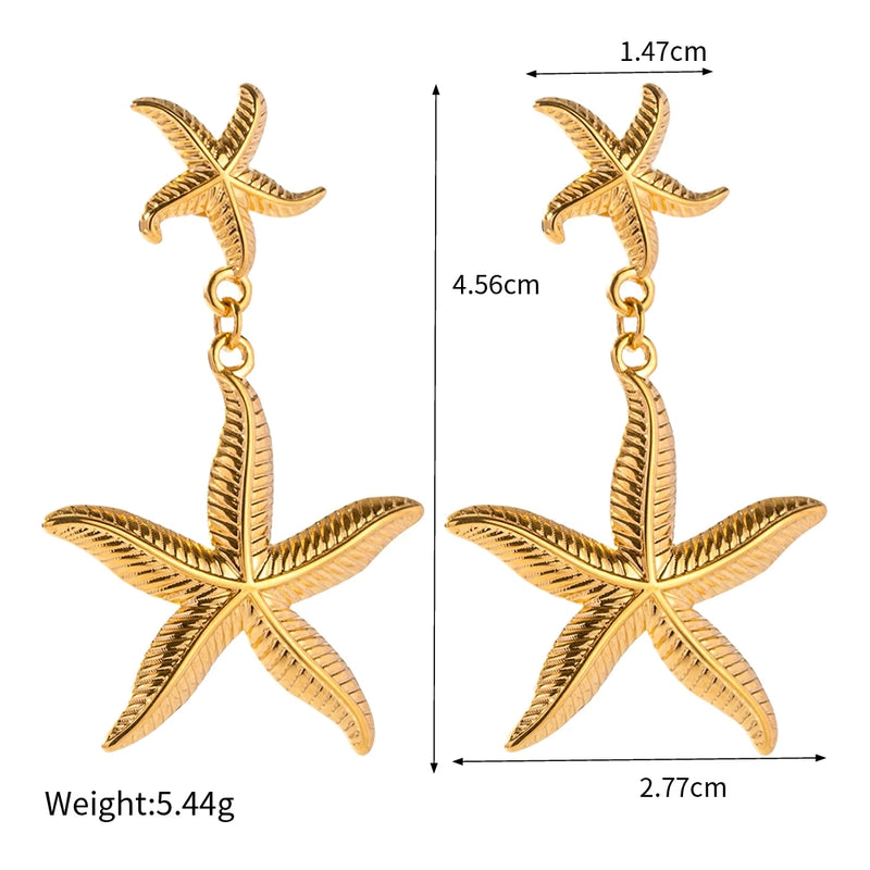 stainless steel starfish earrings, view 2 - MRSLM