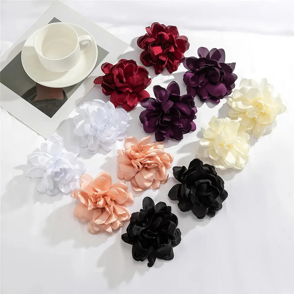 Exaggerated Fluffy Fabric Flower Stud Earrings