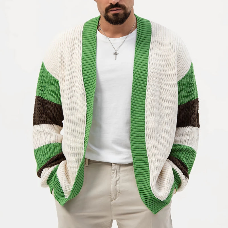 patchwork knit v neck cardigan sweater - MRSLM