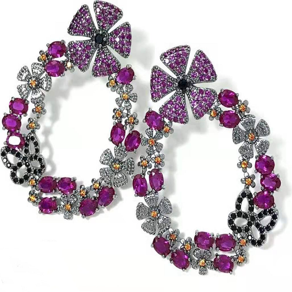 Fashion Three-dimensional Colorful Butterfly Flower Earrings