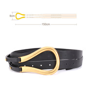retro leather belt with gold buckle, view 5 - MRSLM
