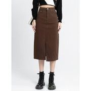 high waist denim pencil skirt, view 4 - MRSLM