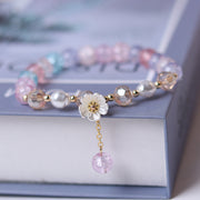 purple beaded white flower bracelet, view 6 - MRSLM