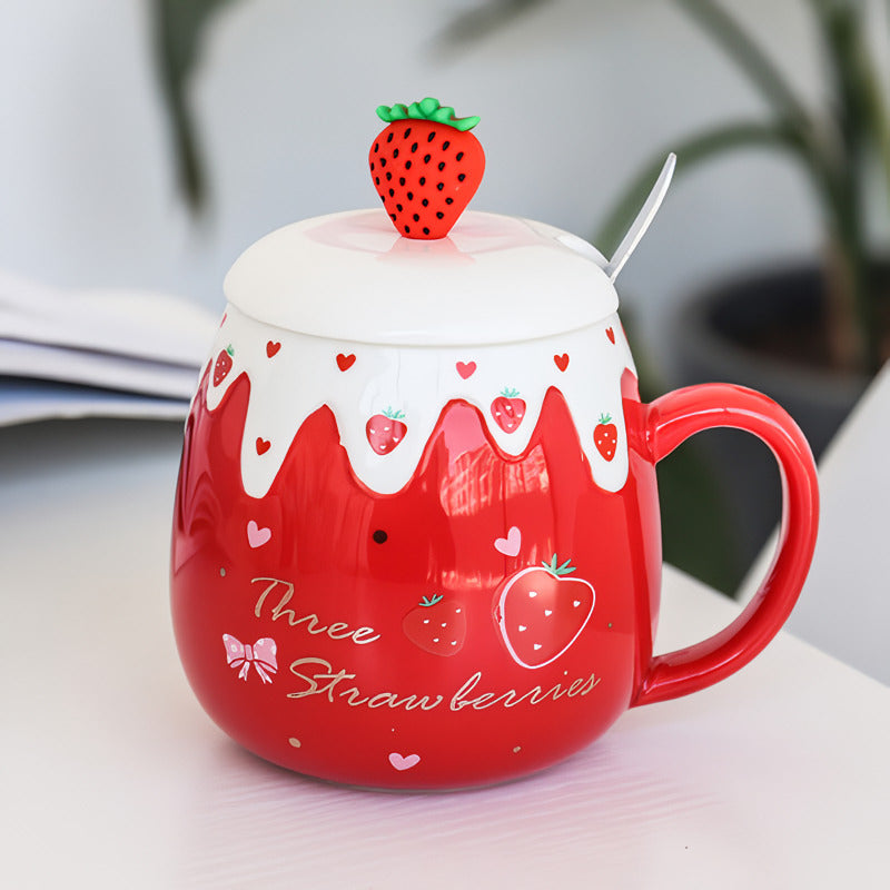 ceramic coffee mug with lid and spoon, view 3 - MRSLM