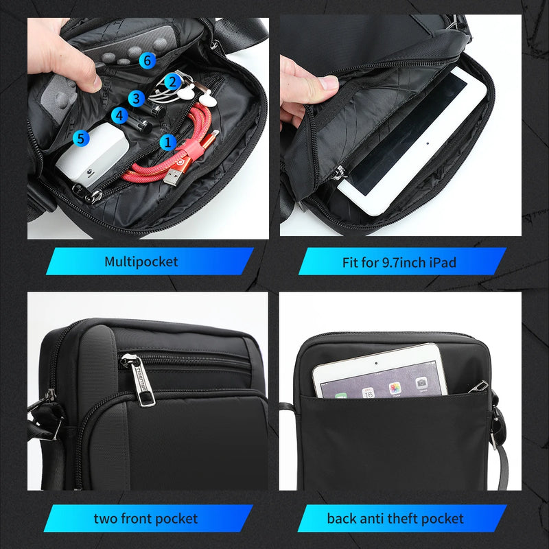 Waterproof Men’s Crossbody Bag with Shockproof Tablet Pocket for 9.7" Tablet