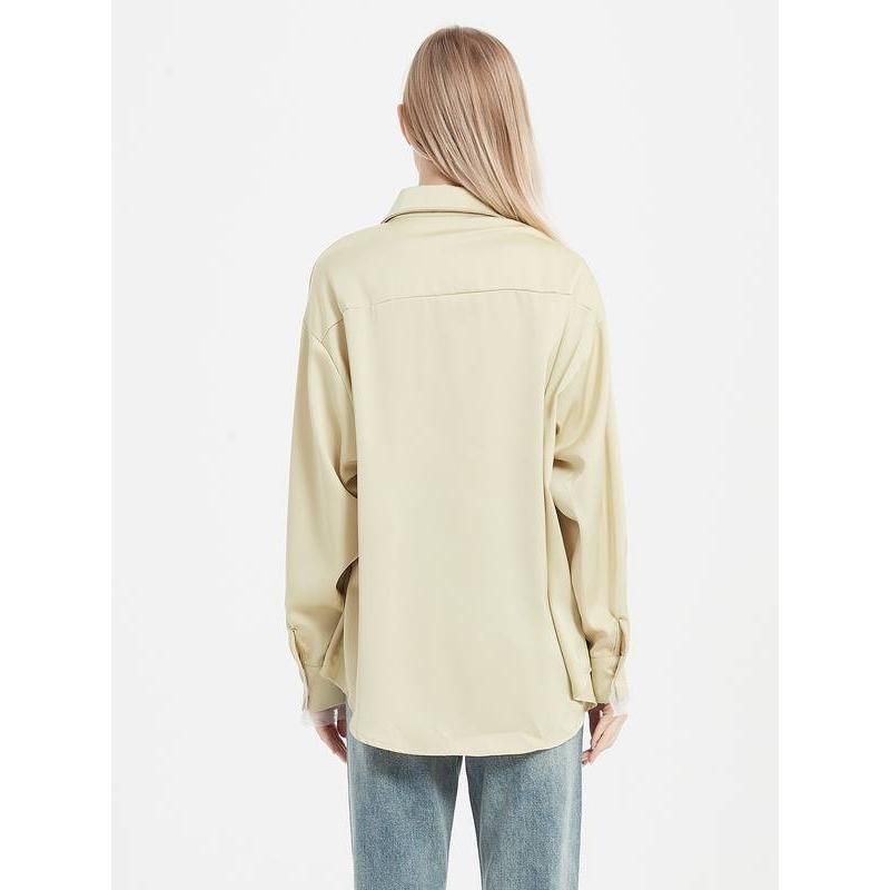 elegant satin long sleeve blouse, view 7 - MRSLM
