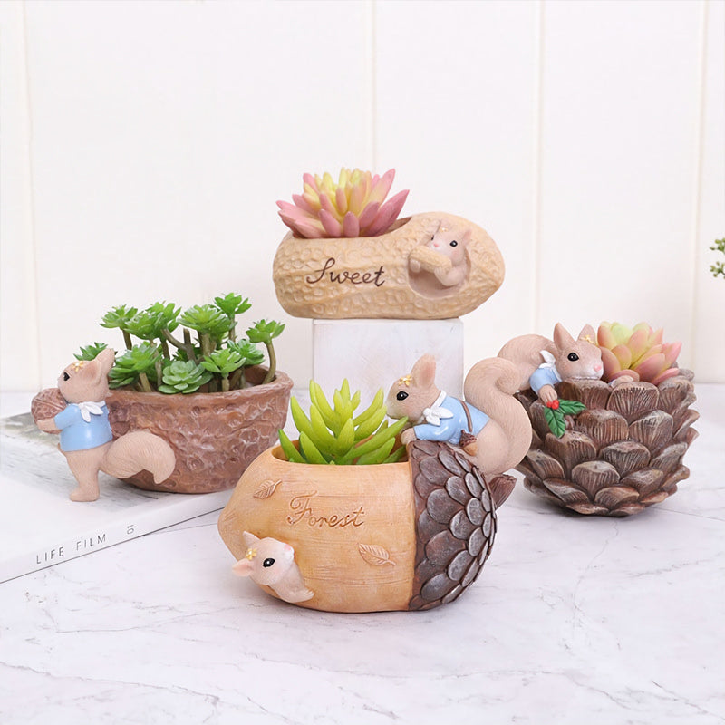 cartoon squirrel succulent flower pot, view 9 - MRSLM