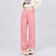 pink wide leg jeans, view 3 - MRSLM