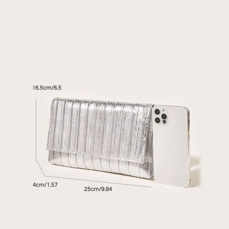 silver vegan leather evening bag, view 7 - MRSLM