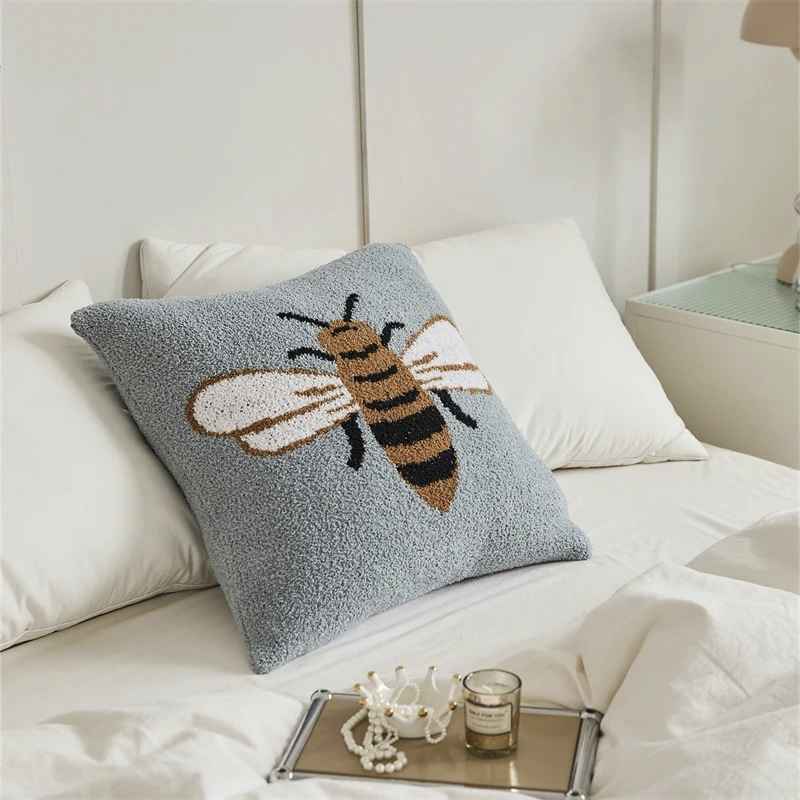 cute bee pattern microfiber knitted pillow case, view 5 - MRSLM