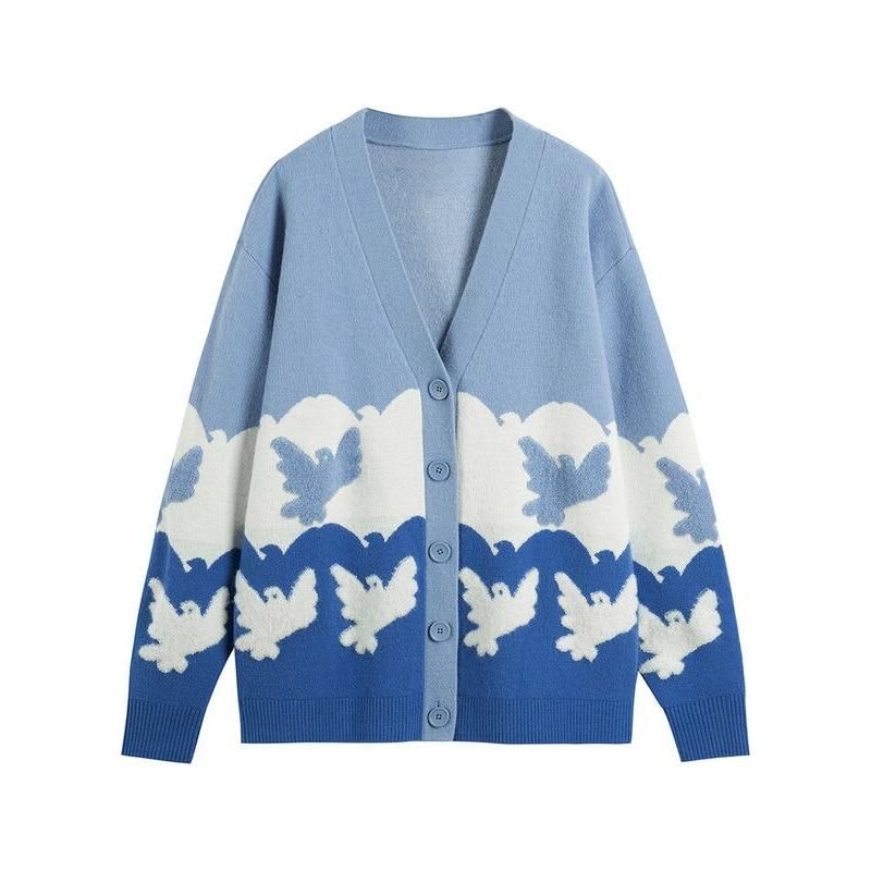 Blue V-neck knit cardigan, view 2 - MRSLM