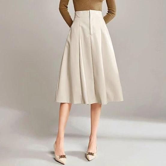 High waist A-line PU leather skirt - MRSLM