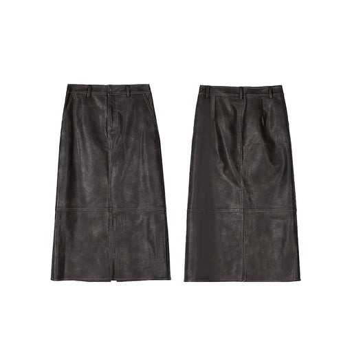 Mid-length PU leather high waist skirt, view 2 - MRSLM