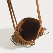 vintage faux suede fringe crossbody bag, view 7 - MRSLM