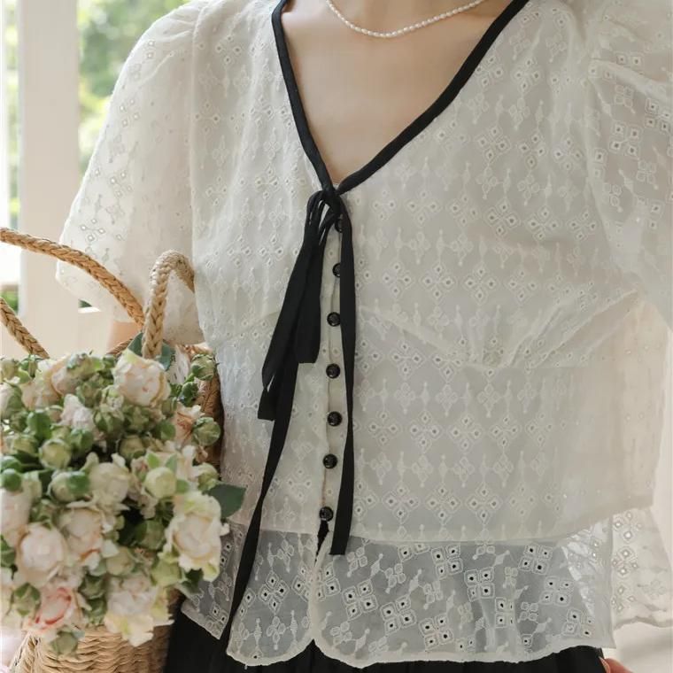 vintage lace puff sleeve shirt, view 7 - MRSLM