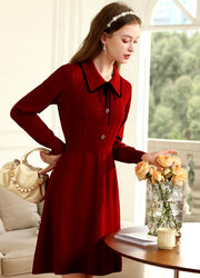 red long sleeve knitted dress, view 5 - MRSLM