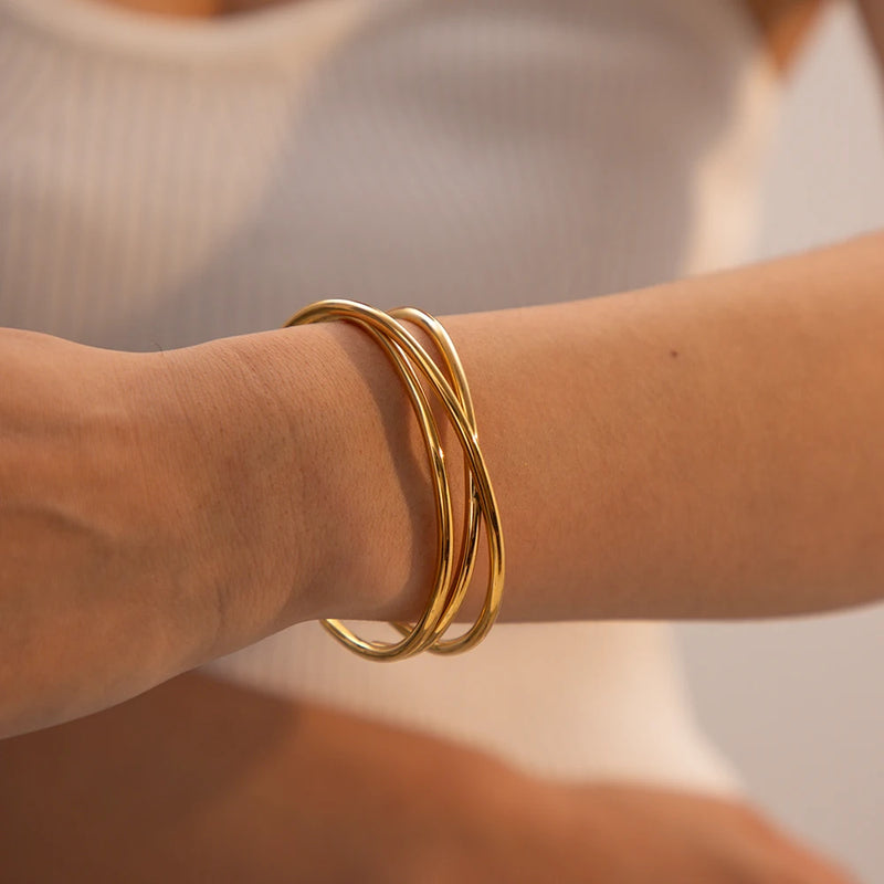 18K gold plated multi-layer cuff bracelet, view 5 - MRSLM